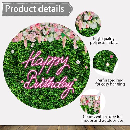 10 x 8 ft Happy Birthday Backdrop Large Green Grass and Flower Wall Background for Woman Men Birthday Party Decorations Banner Photo Booth Supplies Polyester - color: Grass Flower, size: 10x8 FT