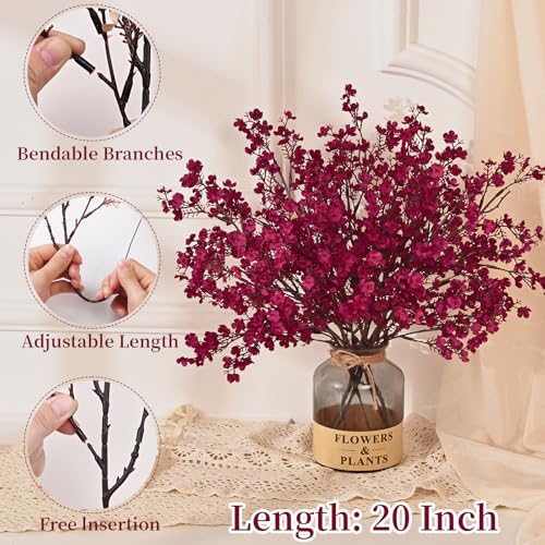 Yastouay Fake Fall Flowers Real Touch Silk Flowers, 15Pcs Fall Burgundy Artificial Flowers for Decorations, Babys Breath Artificial Flowers Bulk for Thanksgiving Fall Decor Floral Arrangement - color: Burgundy, size: 15 Pcs