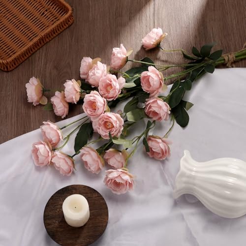 6 Pcs 32" Large Bean Paste Artificial Peonies Stems Flowers, Real Look Faux Silk Peony Bouquet 42 Heads Total for Vase Filler, Farmhouse Rustic Neutral Home Decor, Wedding Centerpieces - color: Bean Paste