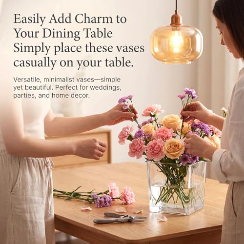 4 Pack Square Glass Vase 6" x 6" x 6", Clear Flower Vase for Centerpieces,Plant Terrarium, Floating Candle Holder for Wedding Centerpieces, Office Decorations, Home Décor, Parties and Events - size: 6"-4Pack