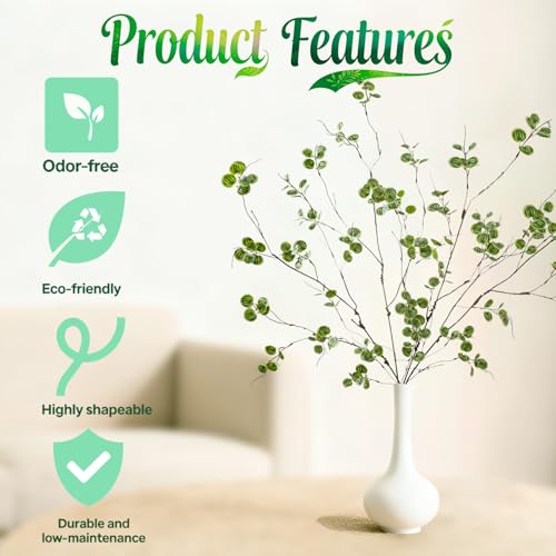 4 Pcs 38.5" Tall All-Green Artificial Branches with Leaves, Realistic Faux Ficus Greenery Stems, Bendable Fake Plant Twigs for Tall Floor Vases, Home Centerpiece, Office & Spring Decor (MN Watermelon) - color: Mn Watermelon