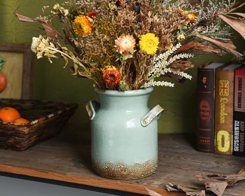 Quoowiit Ceramic Rustic Farmhouse Vase, Distressed Decorative Flower Vases for Home Decor, Ideal Shelf Decor, Green Boho Vase for Living Room Bedroom Kitchen Office Centerpiece Table Decorations - color: 8 Inch-green