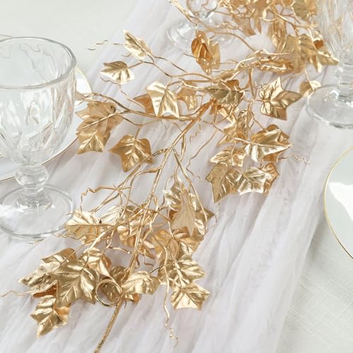 Efavormart 6.5ft Metallic Gold Artificial Ivy Leaves Garland, Shimmering Hanging Vine for Wedding Arch, Long Table Runner and Backdrop Floral Decor - color: Type4