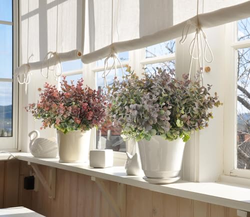 RECUTMS 12 Bundles Fake Bushes Artificial Plants Outdoor Faux Plant Eucalyptus Stems Fake Porch Plants for Spring Summer Farmhouse Office Vase Centerpiece Graduation Wedding Party Decor(Dusty Purple) - color: Dusty Purple, size: 12 Pcs