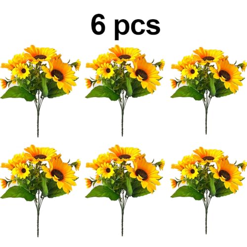 6pcs Artificial Flowers Sunflowers Plastic Artificial Plants with Stems for Wedding Bridal Shower Table Birthday Garden Decor Outdoor UV Resistant Fake Plants