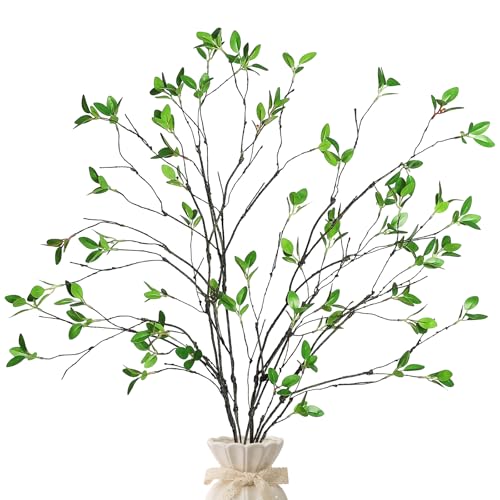 DuHouse 34" 5Pcs Fake Greenery Stems Artificial Ficus Branches Artificial Plants for Home Office Table Vase Filler Decoration(Dark Green) - color: Dark Green, size: 34"