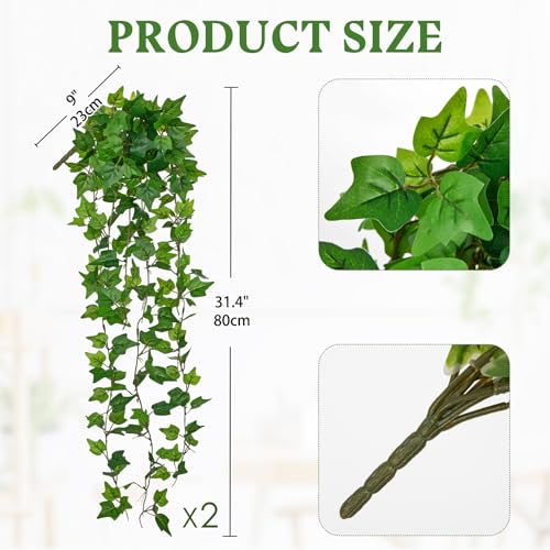 Hollyone 2pcs Artificial Hanging Plants 31" Fake Ivy Vine Faux Ivy Leaves Hanging Plant Greenery for Wall House Room Patio Indoor Outdoor Home Shelf Office Wedding Decor - color: Ivy-style 2, size: Small Ivy-2 Pack