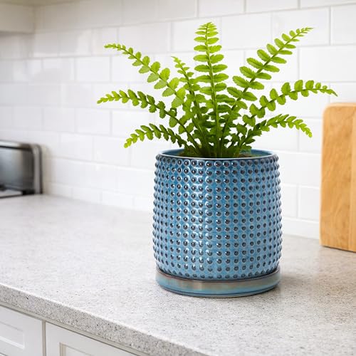 D'vine Dev 6 Inch Ceramic Beaded Stoneware Planter Pot - Flower Pot with Drainage Holes and Saucers for Indoor Succulent Plants or Flowers, Ocean Teal, 27-C-X-8 - color: Ocean Teal, size: 5.8 Inch
