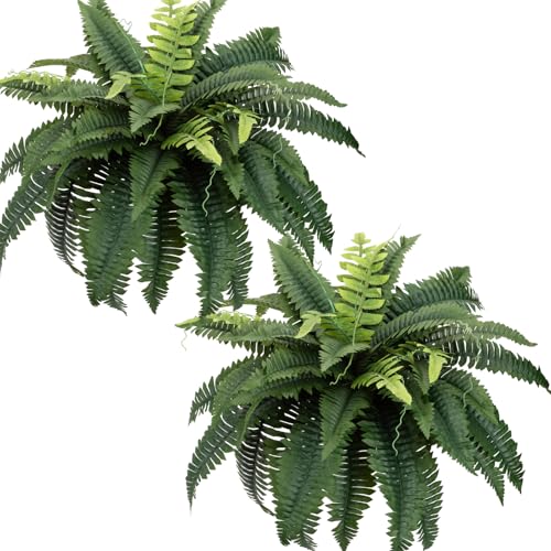 2PCS Full & Lifelike Artificial Boston Ferns, 30" UV Resistant Fake Fern Plants for Outdoors, 46 Fronds Each (92 Total) Faux Fern for Hanging Planters, Porch, Patio Poolside Indoor Outside Decor - size: 30INCH(2PACK)