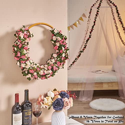 8pcs x 8.2ft Artificial Flower Garland Floral Rose Vine Decor, Pink Flowers | PONKING Fake Rose Vine Flowers Hanging Faux Roses String for Room Party Home Wedding Birthday Wall Arch Decoration - color: Spring-pink-8pcs, size: 8 Vines 66FT