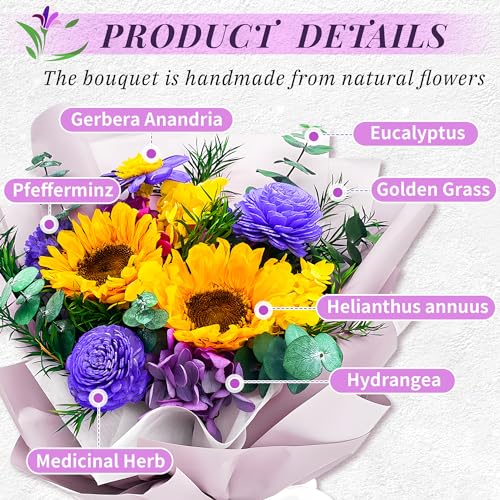 VTJMB Flowers for Delivery Prime Tomorrow, Preserved Flower Bouquet with Box, Birthday Dried Flowers Gift for Women, Mothers Day Gifts for Mom, Wife, Grandma, Friends - color: Sunflower