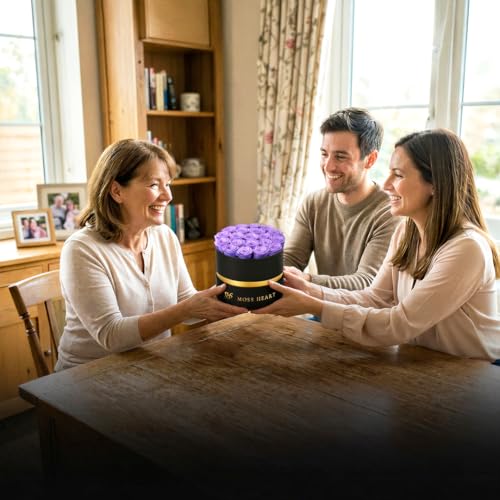 20 Mini Preserved Roses, Round Luxury Gift Box, Real Forever Roses Last 1+ Year, Premium Romantic Gift for Women, Wife, Girlfriend, Mother’s Day, Birthday, Anniversary, Valentine’s Day - color: Purple, size: 20 Roses