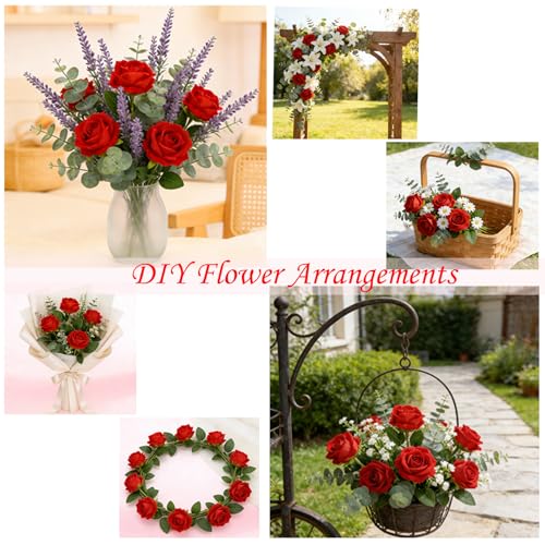 MERIXMAS Roses Artificial Flowers, Fake Silk Roses with Stems for Valentine's Day Mother's Day Christmas, Indoor Outdoor Decor Wedding Anniversary Birthday Party Decor, Gift for Her(12, Red) - color: Red