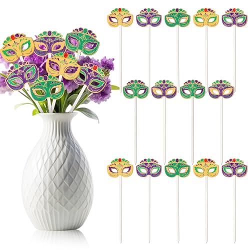TICIAGA Carnival Mask Wooden Picks - 14PCS Circus Mask Double-Sided Wooden Decorative Picks for Home Vase Filler Mardi Gras Colorful Mask Wooden Picks Decor for Carnival Party Decorations Supplies - color: Carnival Mask