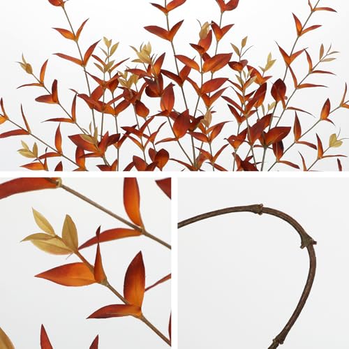 Briful 3PCS Artificial Fall Stems – 36.2" Long Stem Orange Leaf Branches, Autumn Foliage Branch for Fall Vase Filler, Thanksgiving Centerpiece, Harvest & Farmhouse Decoration - color: Orange Red