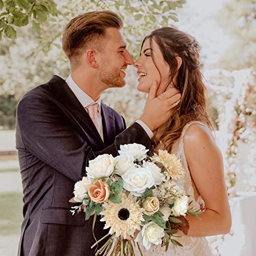 FACINOC Roses Artificial Flowers White Combo Box Set Fake Flower Bulk with Stems for DIY Bridal Wedding Shower Decorations Faux Floral Arrangements for Party Table Centerpieces Home Decor Indoor - color: X(white, Beige, Champagne)