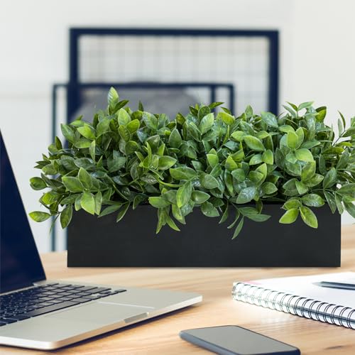 Winlyn 14" Artificial Boxwood Plant Greenery Arrangement Faux Boxwood in Black Rectangular Wooden Planter Potted Herb Plant for Farmhouse Home Decor Wedding Windowsill Mantel Shelf Table Centerpiece
