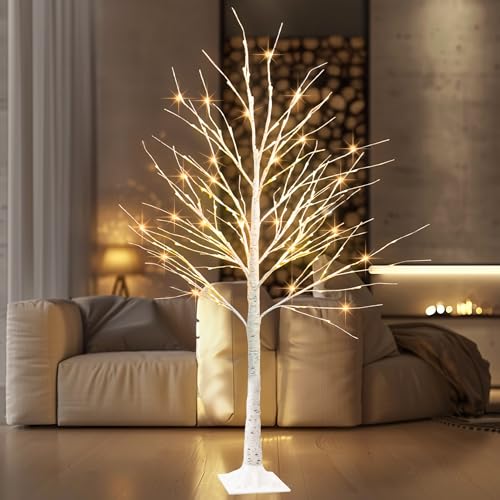 TW SHINE 144 LED Lighted Birch Tree, 6 FT Pre-lit Artificial Christmas Trees for Thanksgiving Christmas Decorations Indoor Home Bedroom Outdoor Festival Wedding Party, Warm White - color: 1 Pack