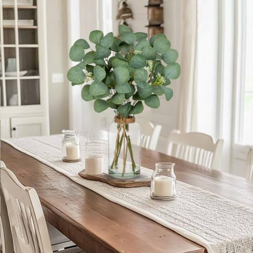 Fake Real-Touch Eucalyptus in Glass Vase with Faux Water – Realistic Faux Greenery Decor, 15.7" Tall, Artificial Eucalyptus Arrangement for Home, Farmhouse, Kitchen, Bathroom, Office - color: Forest Green