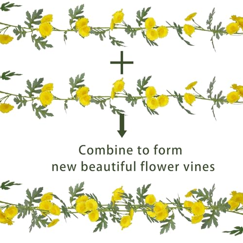 2 Pcs Wildflower Garland Spring Flowers Garland Yellow Artificial Daisy Flowers and Leaves Faux Floral Vine for Mantle Baby Shower Wedding Arch Front Door Porch Staircase Summer Decor - color: Yellow