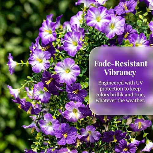 4PCS Artificial Hanging Flowers for Outdoor Hanging Plants Faux Morning Glory UV Resistant Silk Spring Summer Flower for Garden Porch Yard Patio Balcony (Mixed Purple) - color: Mixed Purple