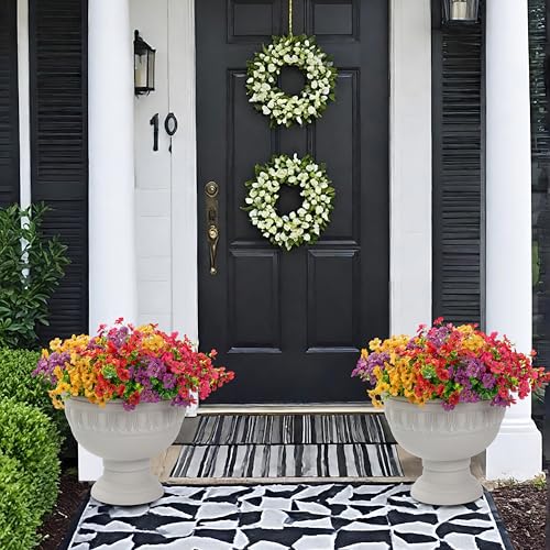 Artificial Flowers for Outdoor Indoor Garden Home Decoration, Faux Flower Daisy with Eucalyptus Leaves Fake Plants Greenery Boxwood Porch Patio, 12 Bundles - color: 4 Multicolor