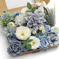 Artificial Flower Combination Box Set Artificial Flower Loose Leaves and Stems DIY Wedding Center Bouquet Bride Wedding Baby Shower(Grey White Blue) - color: Grey White Blue
