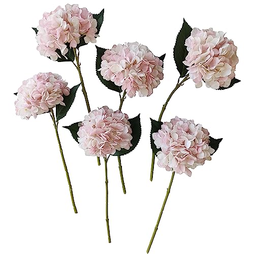 Pink Hydrangea Artificial Flowers,6 Pcs Faux Pink Hydrangea Flowers, Artificial Hydrangeas Flowers with Stems,Fake Hydrangea Flowers, Hydrangea Silk Flowers (6, Pink) - color: Pink