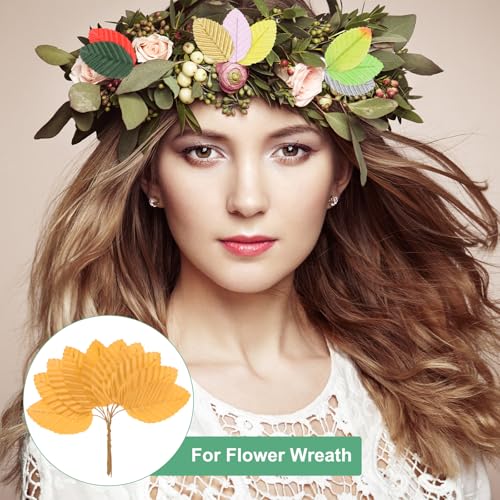 M METERXITY 100-Pack Artificial Silk Leaf, Faux Wire Single Leaves, Fake Flower Leaf with Stem for DIY Bouquet/Wreaths/Wedding/Garland/Party Decorations, Fake Rose Craft Leaves [Orange] - color: Orange