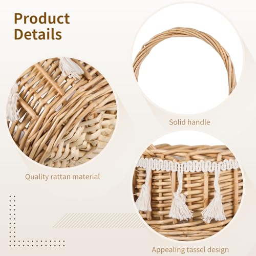 4 Pcs Flower Baskets with Handle, 5.1 x 7.5 Inches Wicker Rattan Lightweight Floral Baskets for Gardening Festival Parties