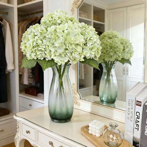 3 Pcs Real Touch Hydrangea Artificial Flowers, Washable & Lifelike 3D Latex Light Green Hydrangeas for Spring Home Decor, Wedding, Kitchen Window, Dining Table Centerpiece, Office Desk - color: Light Green