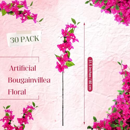 30 Pcs Artificial Faux Bougainvillea Fake Flower Silk Bougainvillea Branches UV Resistant Outdoor Indoor Decoration for Wedding Home Centerpieces Outside Decor (Rose Purple) - color: Rose Purple