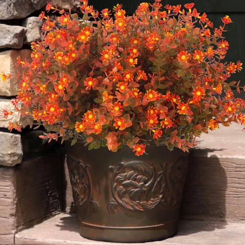 Grunyia 12 Bundles Artificial Fall Flowers No Fade Faux Autumn Plants, Fake Indoor Outdoor Greenery Decorations for Thanksgiving Christmas Wedding Party Home Garden Fireplace Décor (Fall Red) - color: Fall Red