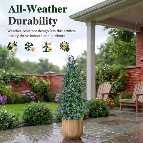 PATIO CHOICE 3ft Artificial Topiary Trees with Lavender Set of 2 Outdoor Faux Plants Artificial Realistic Fake Bushes Decorations for Outdoor Front Porch Garden (Lavender, 36in) - color: Lavender, size: 3ft