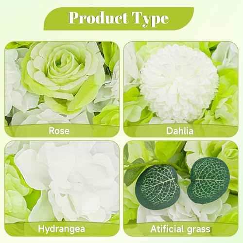12Pcs Artificial Flower Wall Panel 3D Floral Backdrop Wall 15" X 15" Flower Wall Decor Flower Wall Backdrop Faux Flower Panel for Party Home Background Decor, Green - color: Green, White