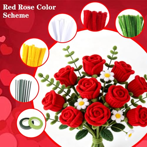 800Pcs Pipe Cleaners Craft, 16 Colors Pastel Pipe Cleaner Flower, Thick Chenille Pipe Cleaners Bulk with Floral Wires, Tape, Stamen, Ribbon & Video Tutorial, DIY Handmade Bouquet, Creative Gift - color: 800 Pcs 16 Colors-Flowers