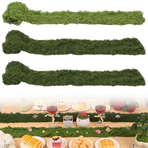 Fake Moss Roll Table Runner, Artificial Moss Sheet 4’’Wx47’’L, Dark Green and Light Green Moss Mat for Table, Wedding, Christmas, Garden, Craft, Home Décor