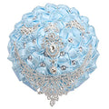 XINNI Handmade Bridal Wedding Bouquet Bride Bridesmaid Satin Rose Flower Bouquet with Drop-Shaped Rhinestone Wedding Decoration Light Blue - color: Lightblue