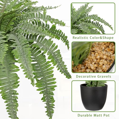 Artificial Fern Plants in Pot 34.6" Large Artificial Boston Fern 39 Leaves for Outdoors & Indoor Faux Potted Plant Fake Ferns Bush Plant for Patio Garden Farmhouse Porch Home Decor Dusty Green - color: Black Pot - Dusty Green Large