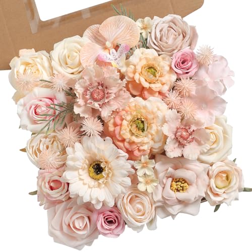 Artificial Flowers Combo for DIY Centerpieces Arrangements Wedding Bouquets Centerpieces Arrangements Party Baby Shower Home Decorations (Nude Champagne) - color: Nude Champagne