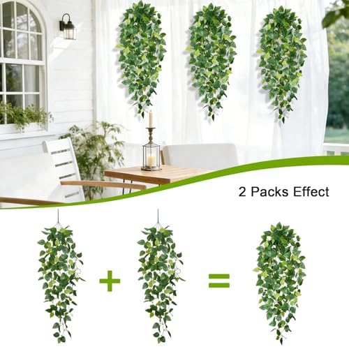 6Pcs Artificial Pothos Fake Hanging Plants Vines Faux Hanging Plants Fake Ivy Vines Pothos Leaves Artificial Greenery for Aesthetic Wall Kitchen Bedroom Shelf Living Patio Home Indoor Outdoor Decor - color: Green-6pcs