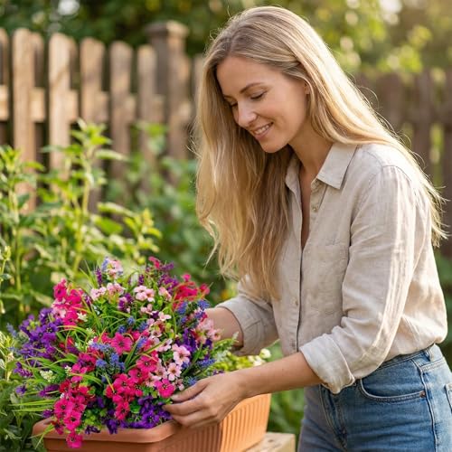 12 Bundles Artificial Flowers for Outdoors Fake Plants Fake Silk Flowers | No watering needed,Fade resistant,Bendable & flexible,Easy DIY freely,Maintain beauty long-term,Brighten up any space