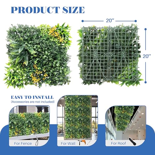 ECOOPTS 20"x20" Faux Ivy Privacy Fence Screen Artificial Boxwood Panels Topiary Hedge Plants for Indoor Outdoor Decoration, #8 Mixed Leaves, 6 Packs - color: #8 Mixed Leaves, size: 20"x20"