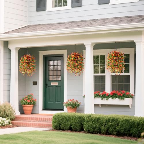 ZFProcess Artificial Hanging Flowers Plants for Outdoor Fall Decoration, 2PCS Faux Silk Daisy UV Resistant Look Real for Outside Home Indoor Planter Porch Garden Yard Autumn Decor(Orange Brown) - color: Orange Brown