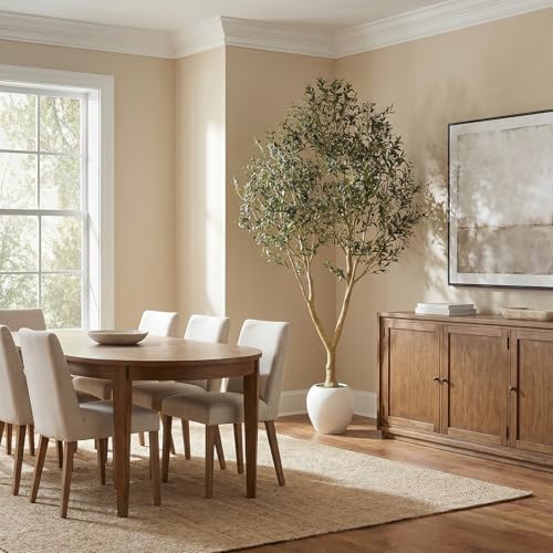9ft Artificial Olive Tree with White Planter Included - Large Indoor Floor Plant with Natural Trunk and Fruit Accents for High-Ceiling Living Room and Hallway Corner - size: 9ft