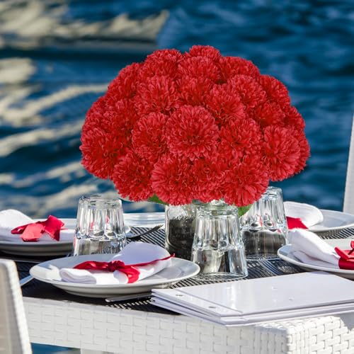36 Pcs Artificial Chrysanthemums Flowers Red Flowers Fake Mums Silk Flowers for Spring Home Decor Christmas Floral Arrangement Halloween Table Centerpiece - color: Red