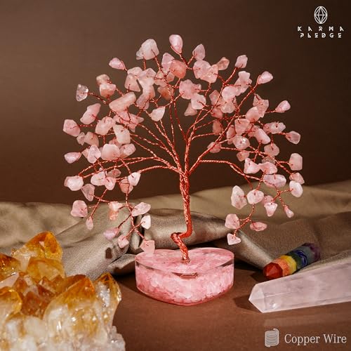 Rose Quartz Crystal Tree of Life Birthday Gifts for Women, Girls Friends, Handmade Chakra Healing Crystals Tree for Home Office Decor, Positivity, Good Luck, Money, Unique Gifts for Her Mom, Sister - color: Orgone Heart Base Rose Quartz Crystal Tree