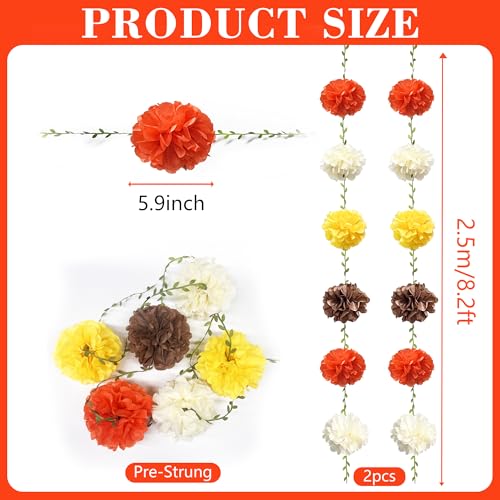 Fall Party Decorations Orange Yellow Brown Beige Tissue Paper Flowers Pom Pom Leaf Ribbon Hanging Garland Streamer for Thanksgiving Harvest Birthday Bachelorette Baby Shower Wedding Party Supplies - color: Fall