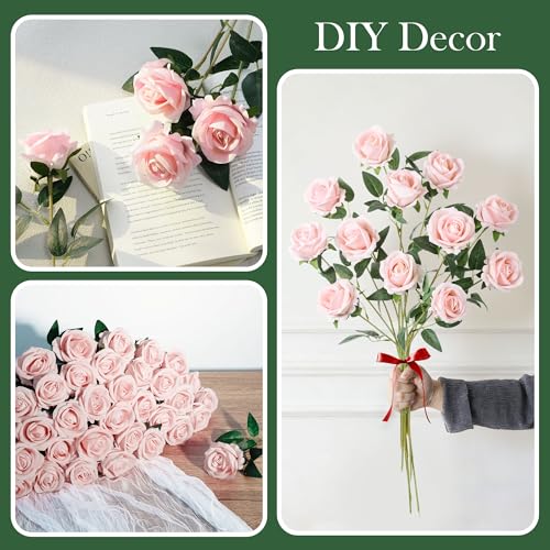 50 PCS Blush Roses Artificial Flowers, Real Looking Fake Roses with Long Stems Silk Flowers for DIY Wedding Bouquet Party Celebration Home Bridal Shower Decoration Valentine's Day Gift for Her Wife - color: Blush