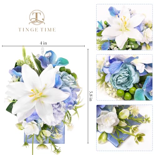TINGE TIME Luxury Groom Boutonniere for Wedding, 1 PCS Pocket Boutonniere for Men, Artificial Corsage for Wedding, Prom, Homecoming, Anniversary, Graduation, Christmas Dinner (Provence Blue A) - color: Provence Blue a